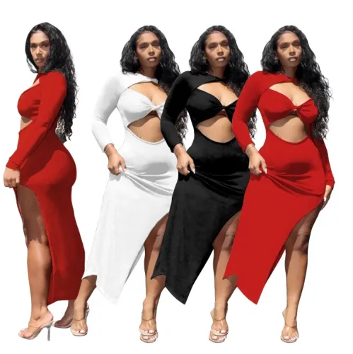 Black Cut Out O-Neck Irregular Long Dress