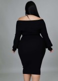 Plus Size Black Midi Slim Fit Dress