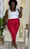 Plus Size Red Zipper Hoody Top and Pants Two Piece Set