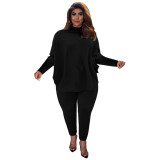 Plus Size Orange Bat-wing Sleeve Slit Top and Pants Two Piece Set