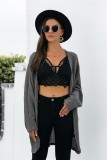 LT-Gray Kintted Long Sleeves Loose Long Cardigan