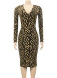 Kahaki Deep-V Long Sleeve Slim Fit Long Dress