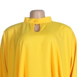 Plus Size Yellow Hole Batwing Sleeve Midi Neck Loose Dress