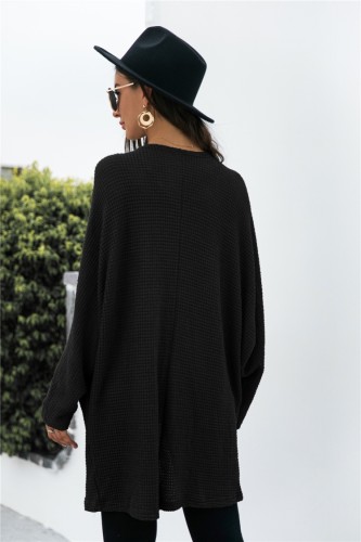 Black Kintted Long Sleeves Loose Long Cardigan