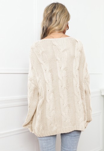 Apricot Crochet Drop Shoulder Loose Pullover Sweater