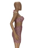 Pink Sequins Cut Out Halter Sleeveless Mini Dress