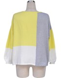 Color Contrast Yellow Knitted Loose Pullover Sweater
