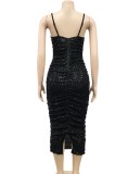 Black Sequins Cami Ruched Long Dress