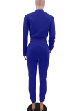 Blue Fleece Snap Button Top and Drawstring Pant 2PCS Set