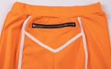 White Piping Orange U-neck Slinky Crop Top and Pants 2PCS Set