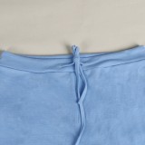 Blue Knotted Off Shoulder Crop Top and Pant 2PCS Set