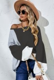 Color Contrast Black Knitted Loose Pullover Sweater