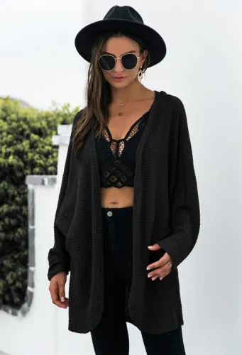 Black Kintted Long Sleeves Loose Long Cardigan
