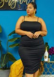 Plus Size Black Cape Top and Cami Midi Dress 2PCS Set