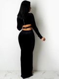 Black  Hollow Out Bandage Front Slit Maxi Dress