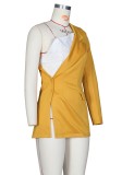 White Patch Yellow One Shoulder Split Mini Blazer Dress