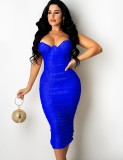 Blue Sequins Cami Ruched Long Dress