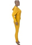 Yellow Zip Up Drawstring Hoody Top and Pants 2PCS Set