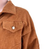 Brown Turndown Collar Long Sleeves Corduroy Jacket