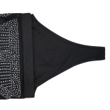 Rhinestone Black Turtleneck Long Sleeve Crop Top and Tassels Slit Irregular Dress 2PCS Set