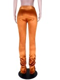 Reflective Bronze High Waist Ruched Slim Fit Pants