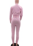 Pink Fleece Snap Button Top and Drawstring Pant 2PCS Set