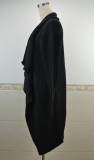 Black Turndown Collar Irregular Long Sleeves Long Cardigans