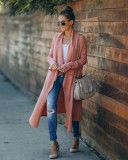 Pink Turndown Collar Irregular Long Sleeves Long Cardigans
