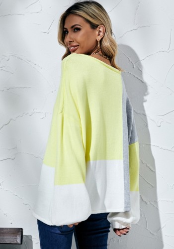 Color Contrast Yellow Knitted Loose Pullover Sweater