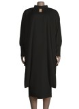 Plus Size Black Hole Batwing Sleeve Midi Neck Loose Dress