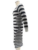 Plus Size Stripes Black Square Neck Mermaid Midi Dress