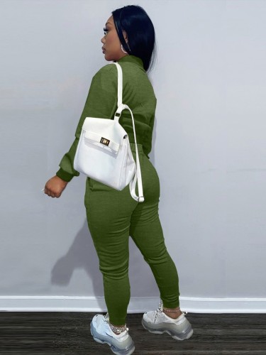 Green Fleece Snap Button Top and Drawstring Pant 2PCS Set