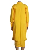 Plus Size Yellow Hole Batwing Sleeve Midi Neck Loose Dress