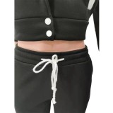 Black Fleece Snap Button Top and Drawstring Pant 2PCS Set