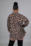 Leopard Print Tie Button Up Long Sleeve Blouse