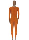 Orange Keyhole See Through Long Sleeve Slim Fit Jumpsuit