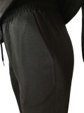 Black O-Neck Loose Top and Drawstring Sweatpants 2PCS Set