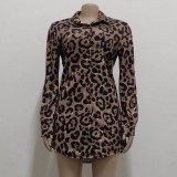 Leopard Print Tie Button Up Long Sleeve Blouse