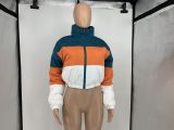 Contrast Zipper Stand Collar Short Padded Coat