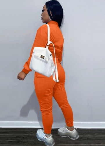 Orange Fleece Snap Button Top and Drawstring Pant 2PCS Set