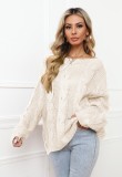Apricot Crochet Drop Shoulder Loose Pullover Sweater