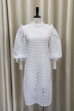 Plus Size White Hollow Out Ruffled Half Sleeve Midi Dress and Cami Dress 2PCS Sets