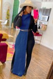 Blue Turtleneck Side Slit Irregular Maxi Sweater Top