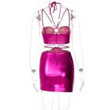 Rose Metallic Keyhole Hollow Out O-Ring Cami Mini Dress