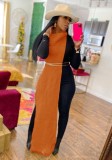 Orange Turtleneck Side Slit Irregular Maxi Sweater Top