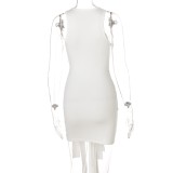 White Hollow Out Criss Cross Shirring Skinny Dress