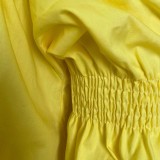 Yellow Oversizes Midi Neck Pleated Irregular Dress