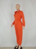 Orange Zipped Up High Neck Long Sleeve Jumpsuit