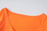 Trendy Orange Rib Chain Long Sleeve Crop Top