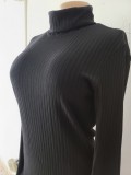 Black Knit Fishtail Mesh Patch High Neck Midi Dress